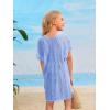 imageSOLY HUX Girls V Neck Crochet Short Sleeve Beach Dress Summer Swimsuit Bikini Cover UpLight Blue Plain