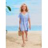 imageSOLY HUX Girls V Neck Crochet Short Sleeve Beach Dress Summer Swimsuit Bikini Cover UpLight Blue Plain