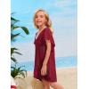 imageSOLY HUX Girls V Neck Crochet Short Sleeve Beach Dress Summer Swimsuit Bikini Cover UpPlain Burgundy