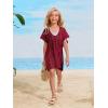 imageSOLY HUX Girls V Neck Crochet Short Sleeve Beach Dress Summer Swimsuit Bikini Cover UpPlain Burgundy