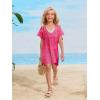 imageSOLY HUX Girls V Neck Crochet Short Sleeve Beach Dress Summer Swimsuit Bikini Cover UpPlain Hotpink