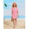 imageSOLY HUX Girls V Neck Crochet Short Sleeve Beach Dress Summer Swimsuit Bikini Cover UpPure Light Pink
