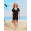 imageSOLY HUX Girls V Neck Crochet Short Sleeve Beach Dress Summer Swimsuit Bikini Cover UpSolid Black