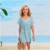 imageSOLY HUX Girls V Neck Crochet Short Sleeve Beach Dress Summer Swimsuit Bikini Cover UpSolid Blue