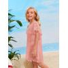 imageSOLY HUX Girls V Neck Crochet Short Sleeve Beach Dress Summer Swimsuit Bikini Cover UpSolid Coral Pink