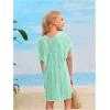 imageSOLY HUX Girls V Neck Crochet Short Sleeve Beach Dress Summer Swimsuit Bikini Cover UpSolid Green