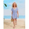 imageSOLY HUX Girls V Neck Crochet Short Sleeve Beach Dress Summer Swimsuit Bikini Cover UpSolid Light Blue
