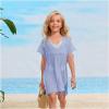 imageSOLY HUX Girls V Neck Crochet Short Sleeve Beach Dress Summer Swimsuit Bikini Cover UpSolid Light Blue
