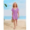 imageSOLY HUX Girls V Neck Crochet Short Sleeve Beach Dress Summer Swimsuit Bikini Cover UpSolid Mauve Purple