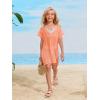 imageSOLY HUX Girls V Neck Crochet Short Sleeve Beach Dress Summer Swimsuit Bikini Cover UpSolid Orange