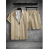 imageSOLY HUX Mens 2 Piece Shorts Sets Casual Beach Outfits Short Sleeve Button Down Hawaiian Shirt SetsPlain Khaki