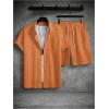 imageSOLY HUX Mens 2 Piece Shorts Sets Casual Beach Outfits Short Sleeve Button Down Hawaiian Shirt SetsPlain Orange