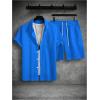 imageSOLY HUX Mens 2 Piece Shorts Sets Casual Beach Outfits Short Sleeve Button Down Hawaiian Shirt SetsPlain Royal Blue