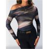imageSOLY HUX Womens Off The Shoulder Tops Long Sleeve T Shirts Going Out Tops Casual Trendy Ruched Slim Fitted TeesBrown Multi