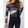 imageSOLY HUX Womens Off The Shoulder Tops Long Sleeve T Shirts Going Out Tops Casual Trendy Ruched Slim Fitted TeesBrown Multi