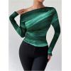 imageSOLY HUX Womens Off The Shoulder Tops Long Sleeve T Shirts Going Out Tops Casual Trendy Ruched Slim Fitted TeesGreen Multi