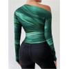 imageSOLY HUX Womens Off The Shoulder Tops Long Sleeve T Shirts Going Out Tops Casual Trendy Ruched Slim Fitted TeesGreen Multi