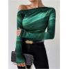 imageSOLY HUX Womens Off The Shoulder Tops Long Sleeve T Shirts Going Out Tops Casual Trendy Ruched Slim Fitted TeesGreen Multi