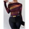 imageSOLY HUX Womens Off The Shoulder Tops Long Sleeve T Shirts Going Out Tops Casual Trendy Ruched Slim Fitted TeesOrange Multi
