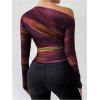 imageSOLY HUX Womens Off The Shoulder Tops Long Sleeve T Shirts Going Out Tops Casual Trendy Ruched Slim Fitted TeesOrange Multi