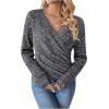 imageSOLY HUX Womens V Neck Long Sleeve Off Shoulder Sweaters Criss Cross Wrap Ruched Pullover Fall TopsBlack and White