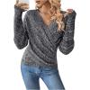 imageSOLY HUX Womens V Neck Long Sleeve Off Shoulder Sweaters Criss Cross Wrap Ruched Pullover Fall TopsBlack and White