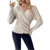 imageSOLY HUX Womens V Neck Long Sleeve Off Shoulder Sweaters Criss Cross Wrap Ruched Pullover Fall TopsPlain Apricot