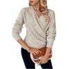 imageSOLY HUX Womens V Neck Long Sleeve Off Shoulder Sweaters Criss Cross Wrap Ruched Pullover Fall TopsPlain Apricot