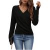imageSOLY HUX Womens V Neck Long Sleeve Off Shoulder Sweaters Criss Cross Wrap Ruched Pullover Fall TopsPlain Black