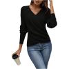imageSOLY HUX Womens V Neck Long Sleeve Off Shoulder Sweaters Criss Cross Wrap Ruched Pullover Fall TopsPlain Black