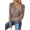 imageSOLY HUX Womens V Neck Long Sleeve Off Shoulder Sweaters Criss Cross Wrap Ruched Pullover Fall TopsPlain Brown