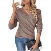 imageSOLY HUX Womens V Neck Long Sleeve Off Shoulder Sweaters Criss Cross Wrap Ruched Pullover Fall TopsPlain Brown