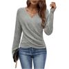 imageSOLY HUX Womens V Neck Long Sleeve Off Shoulder Sweaters Criss Cross Wrap Ruched Pullover Fall TopsPlain Grey