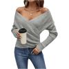 imageSOLY HUX Womens V Neck Long Sleeve Off Shoulder Sweaters Criss Cross Wrap Ruched Pullover Fall TopsPlain Grey