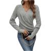 imageSOLY HUX Womens V Neck Long Sleeve Off Shoulder Sweaters Criss Cross Wrap Ruched Pullover Fall TopsPlain Grey