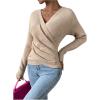 imageSOLY HUX Womens V Neck Long Sleeve Off Shoulder Sweaters Criss Cross Wrap Ruched Pullover Fall TopsPlain Khaki