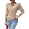 imageSOLY HUX Womens V Neck Long Sleeve Off Shoulder Sweaters Criss Cross Wrap Ruched Pullover Fall TopsPlain Khaki