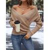 imageSOLY HUX Womens V Neck Long Sleeve Off Shoulder Sweaters Criss Cross Wrap Ruched Pullover Fall TopsPure Camel