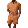 imageSOLY HUX Mens 2 Piece Shorts Sets Casual Beach Outfits Short Sleeve Button Down Hawaiian Shirt SetsPlain Orange