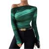 imageSOLY HUX Womens Off The Shoulder Tops Long Sleeve T Shirts Going Out Tops Casual Trendy Ruched Slim Fitted TeesGreen Multi