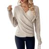imageSOLY HUX Womens V Neck Long Sleeve Off Shoulder Sweaters Criss Cross Wrap Ruched Pullover Fall TopsPlain Apricot