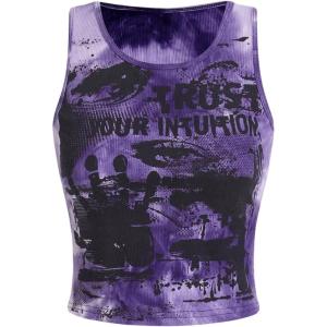 imageSOLY HUX Womens Graphic Tank Tops Y2k Gothic Scoop Neck Sleeveless Tops Summer Going Out TopPurple Graphic