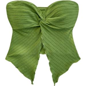 imageSOLY HUX Womens Tube Top Twist Split Hem Strapless Sleeveless Asymmetrical Going Out Crop TopsPure Green