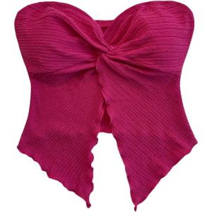 imageSOLY HUX Womens Tube Top Twist Split Hem Strapless Sleeveless Asymmetrical Going Out Crop TopsPure Hotpink