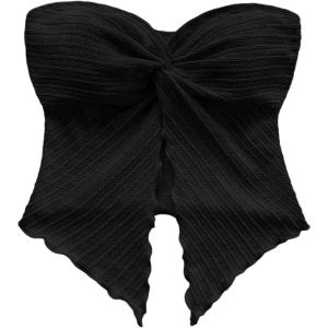 imageSOLY HUX Womens Tube Top Twist Split Hem Strapless Sleeveless Asymmetrical Going Out Crop TopsSolid Black