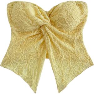 imageSOLY HUX Womens Tube Top Twist Split Hem Strapless Sleeveless Asymmetrical Going Out Crop TopsSolid Yellow