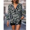 imageSOLY HUX Womens Button Down Shirts Casual Long Sleeve Print Collar V Neck Blouse TopsBlue Leopard