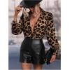 imageSOLY HUX Womens Button Down Shirts Casual Long Sleeve Print Collar V Neck Blouse TopsBrown Leopard