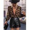 imageSOLY HUX Womens Button Down Shirts Casual Long Sleeve Print Collar V Neck Blouse TopsBrown Leopard
