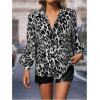 imageSOLY HUX Womens Button Down Shirts Casual Long Sleeve Print Collar V Neck Blouse TopsGrey Leopard
